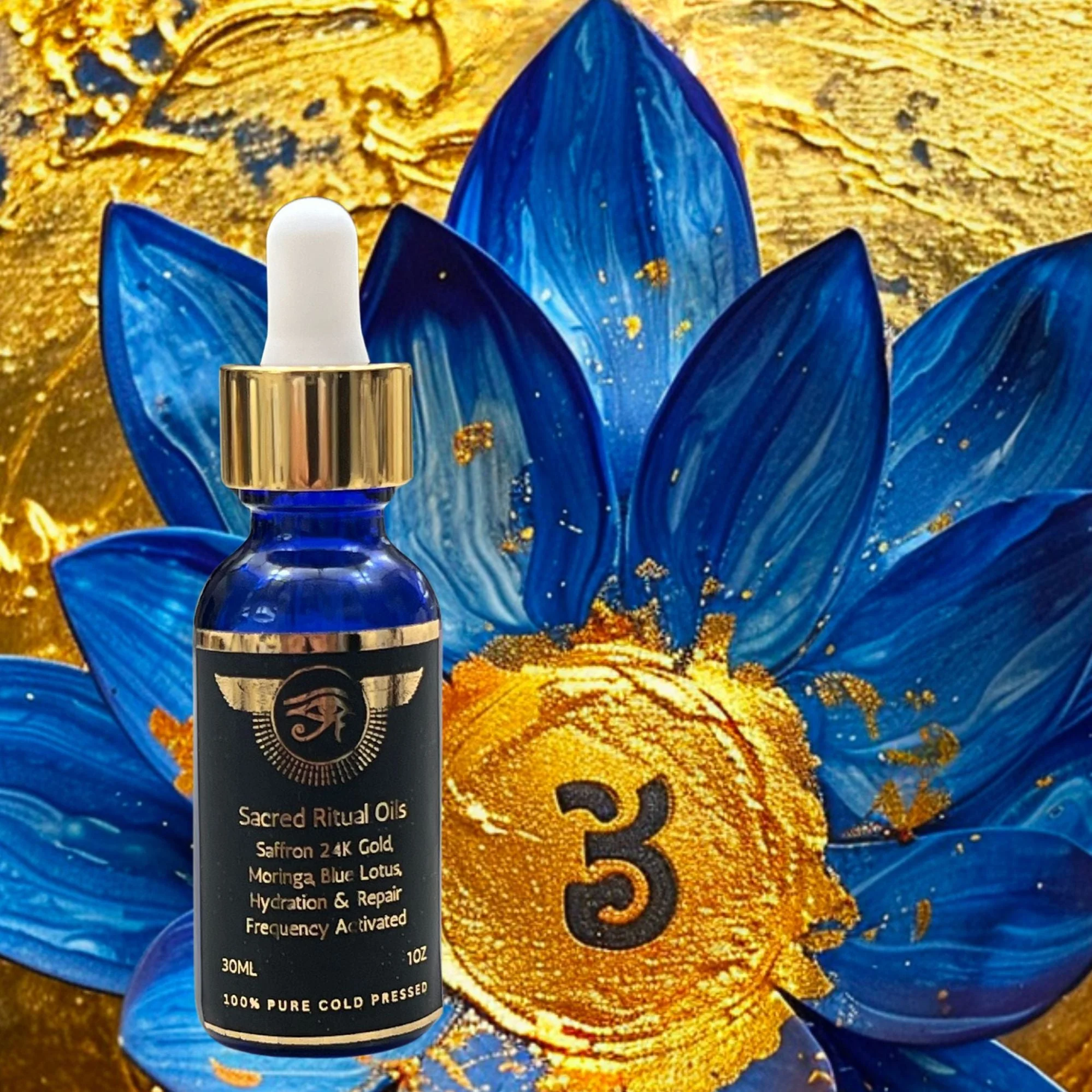 Blue Lotus of Serenity: Nymphaea Caerulea & Moringa Infused with Saffron & 24K Gold - Image 3
