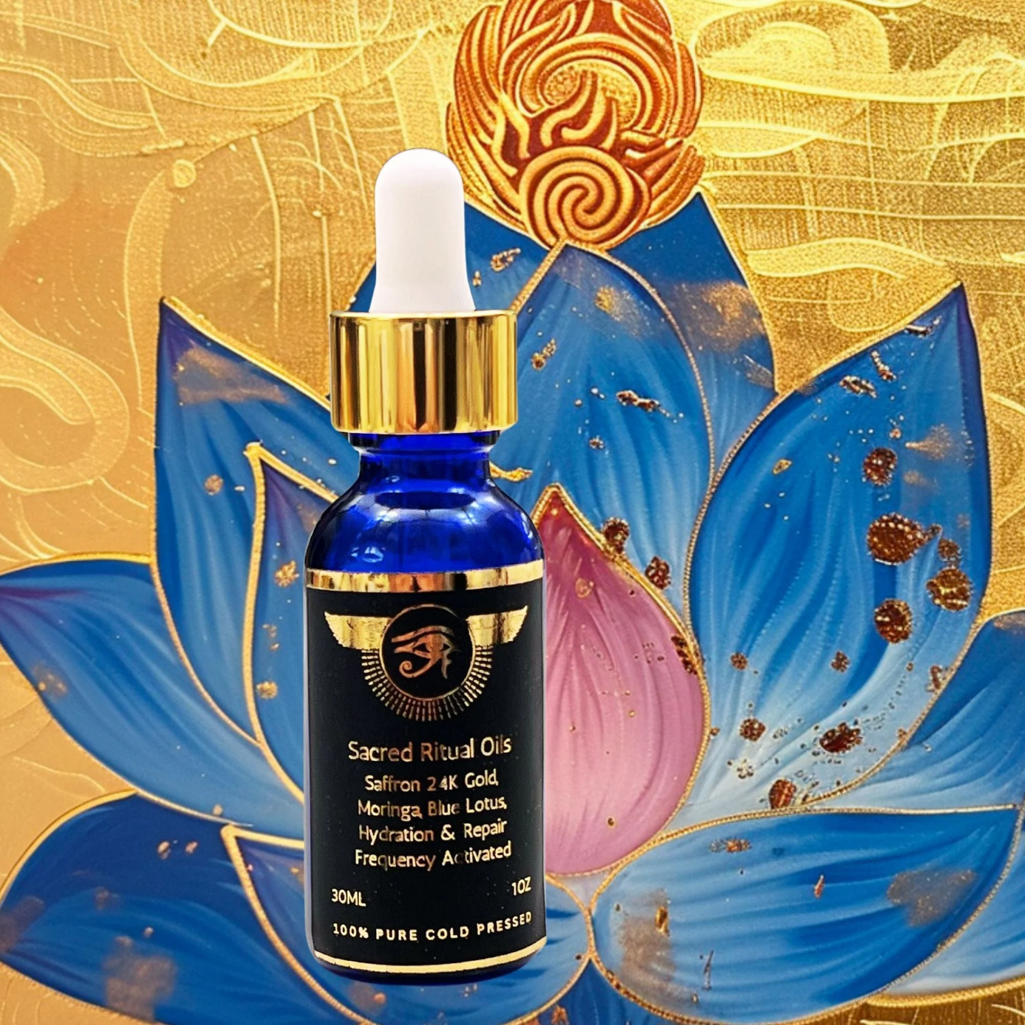 Blue Lotus of Serenity: Nymphaea Caerulea & Moringa Infused with Saffron & 24K Gold - Image 4